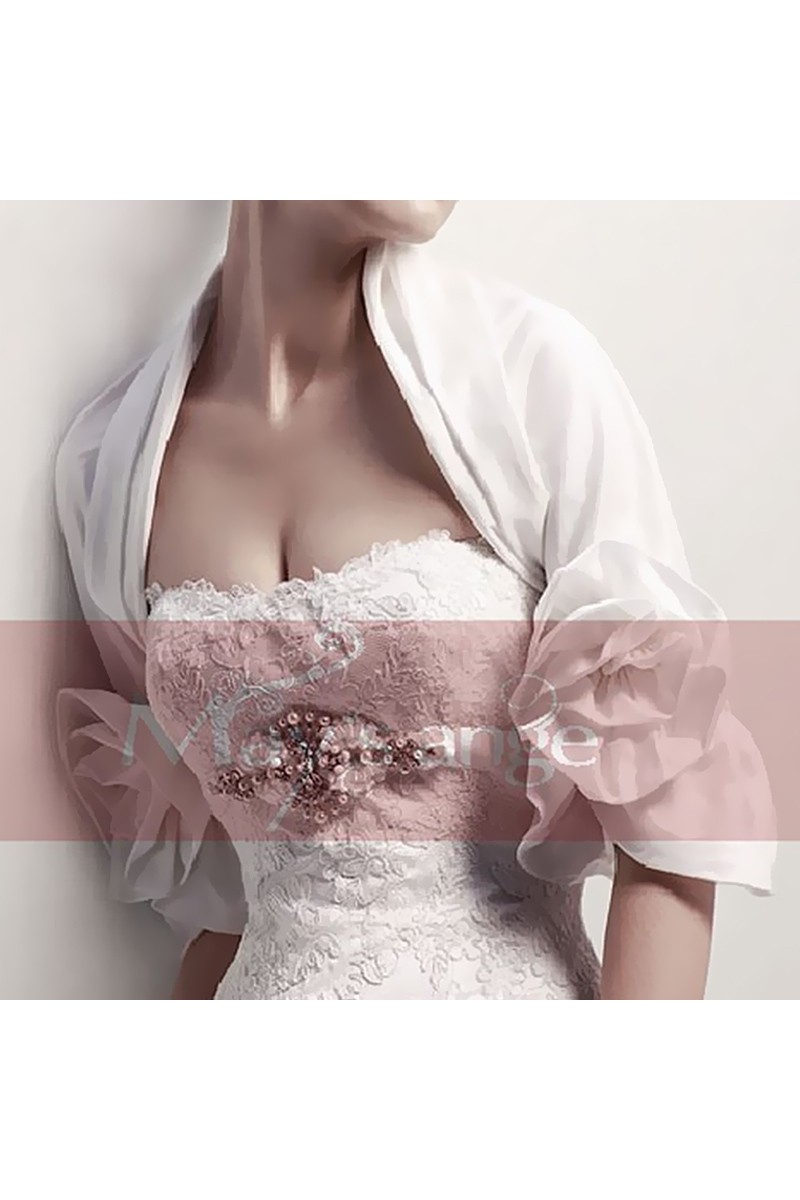 White bridal bolero 3/4 flower sleeve - Ref BOL012 - 01