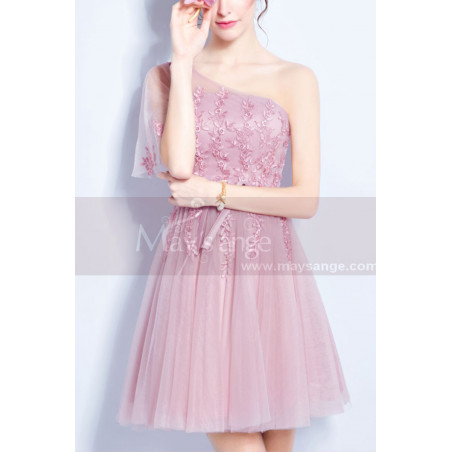 Robes Soirees Courtes Rose Asymétrique Avec Ceinture