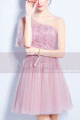 Pink Short Bridesmaid One-Shoulder Dresses - Ref C1920 - 02