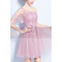 Pink Short Bridesmaid One-Shoulder Dresses - Ref C1920 - 04