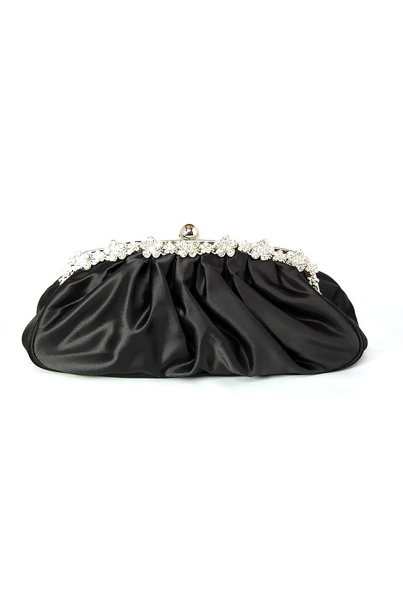 Sac soirée noir A fleurs strass - Ref SAC064 - 01