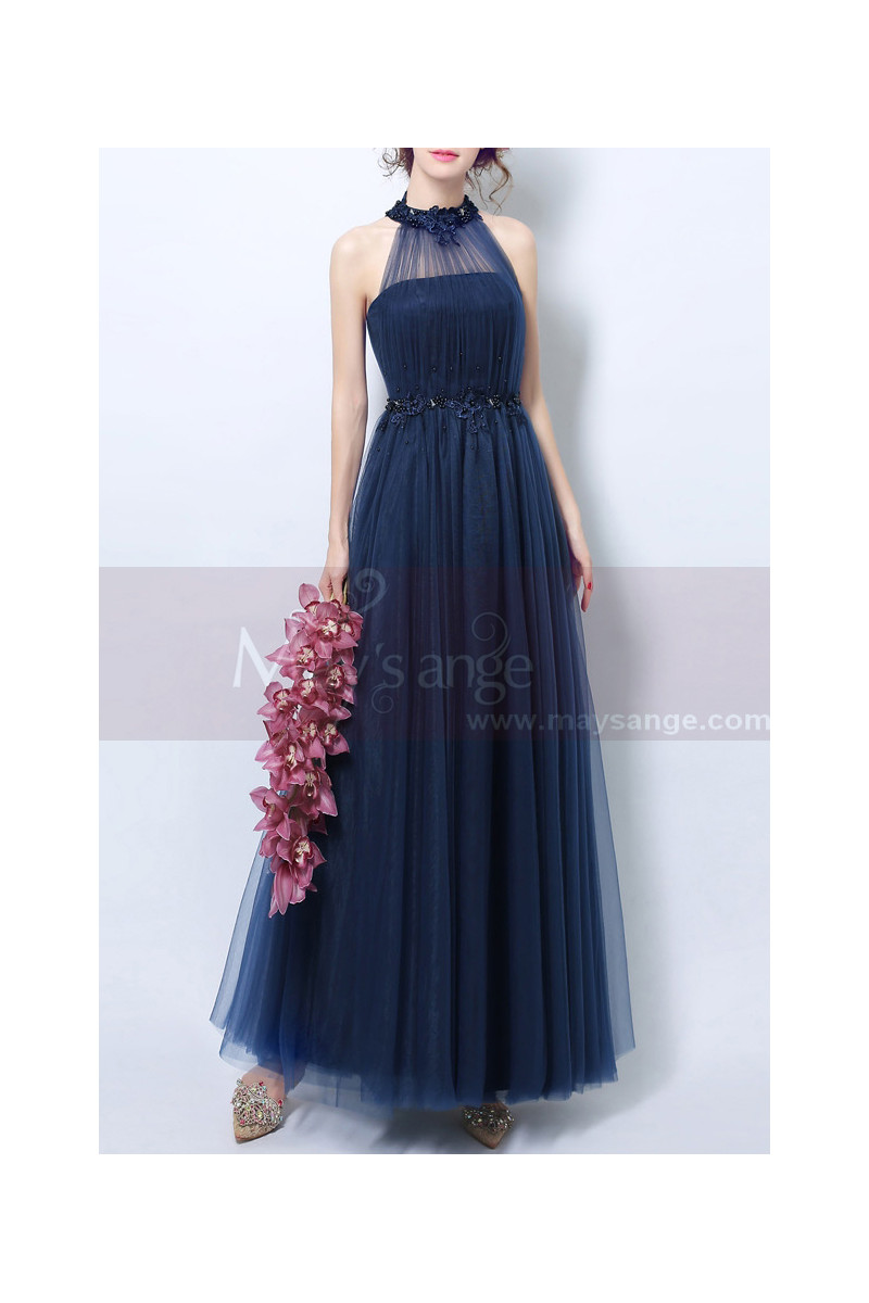 High-Neck Halter Formal Evening Gown