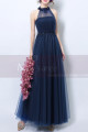 Navy Blue High-Neck Halter Formal Evening Gown - Ref L1943 - 02