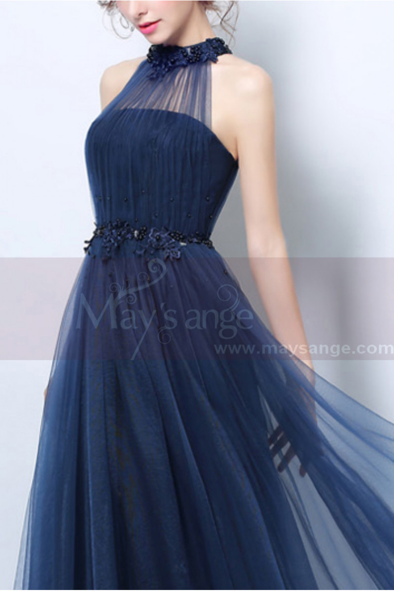 Navy Blue Halter Neck Cocktail Dress