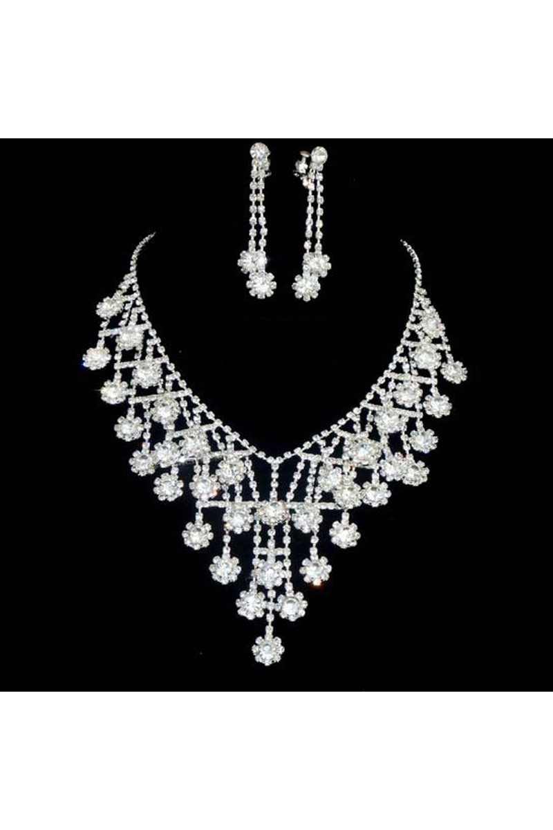 Sparkly white flower pendant necklace - Ref E028 - 01