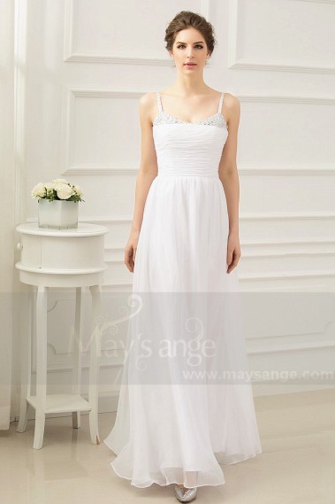 Promotions Robe blanche soirée longue avec bretelles buste drape - L228 Promo #1