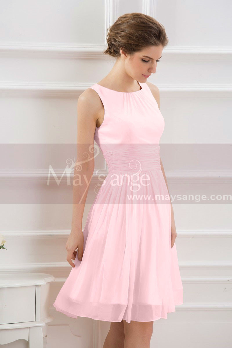SHORT PARTY DRESS PINK WITH TIED WAIST BELT - Ref C794 - 01