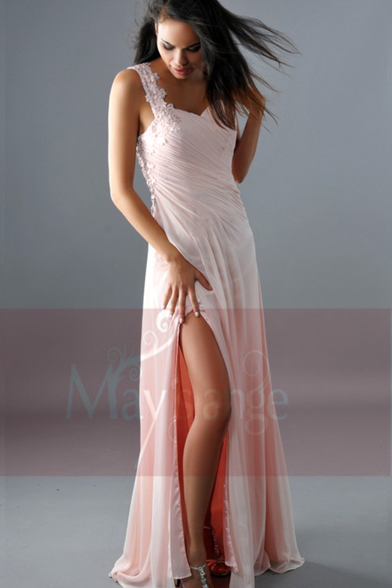 Pink Sexy Cocktail Dress One Embroidered Strap And Slit - Ref L160 - 01