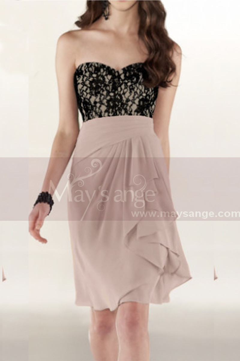 Short Strapless Cocktail Dress With Black Lace Bodice - Ref C800 - 01