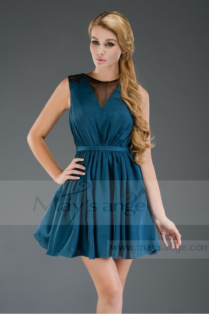 Robe Cocktail Pas Cher Courte Verte - Ref C304 - 01