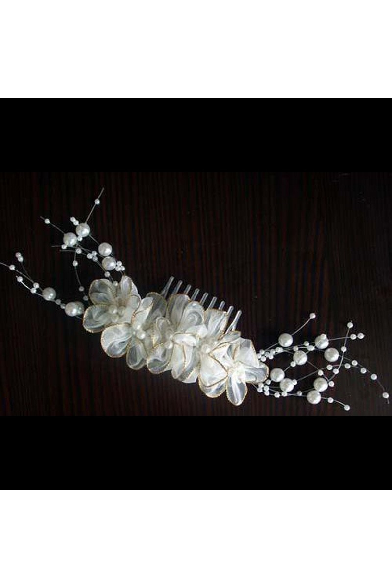 Wedding hair comb flowers and pearls - Ref B033 - 01