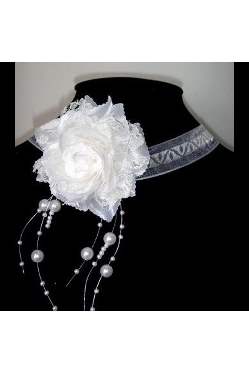 Collier mariage fleur blanche et perles - Ref B022 - 01