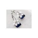 Silver hoop earrings flower blue stone - Ref B107 - 02
