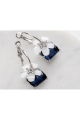 Silver hoop earrings flower blue stone - Ref B107 - 02