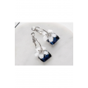 Silver hoop earrings flower blue stone - Ref B107 - 03