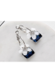 Silver hoop earrings flower blue stone - Ref B107 - 03