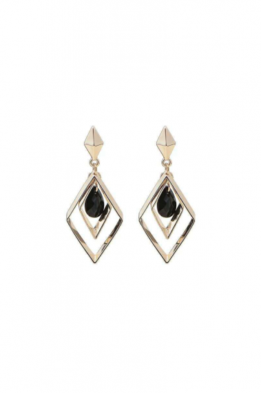 Boucles oreilles losange pendante noire - B109 #1