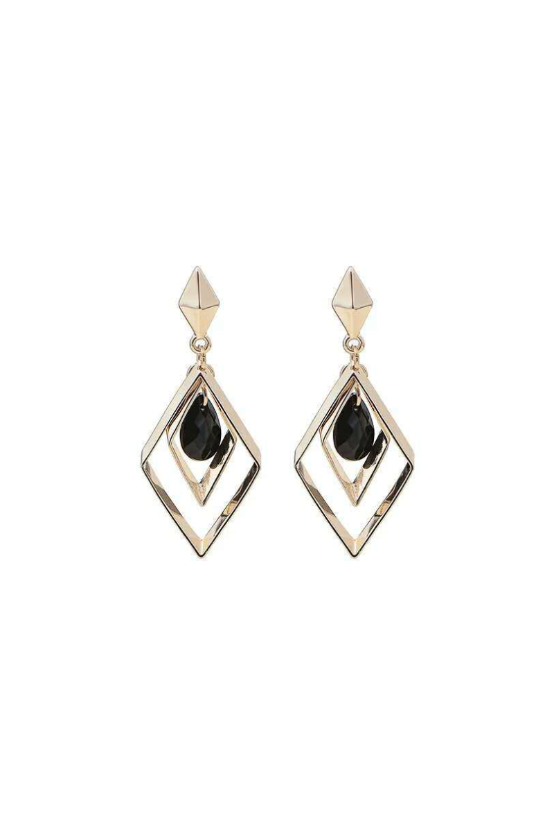 Boucles oreilles losange pendante noire - Ref B109 - 01