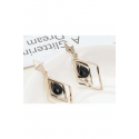 Boucles oreilles losange pendante noire - Ref B109 - 03