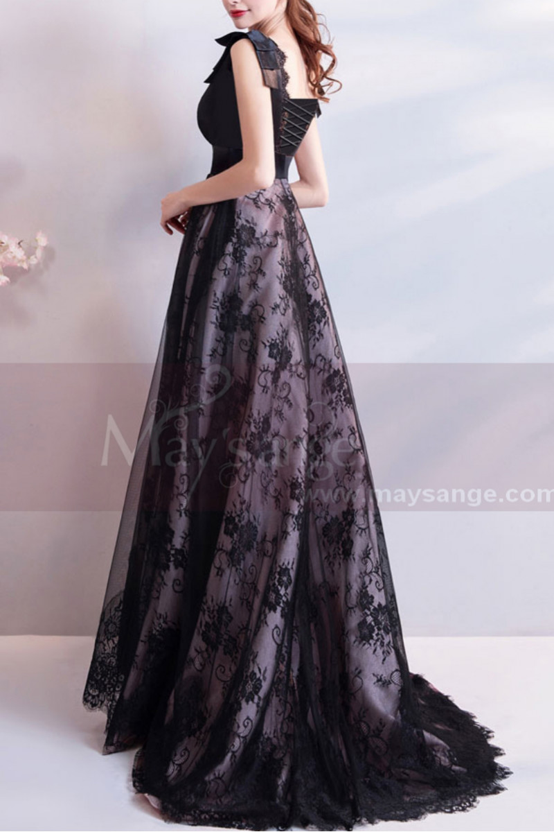 Robes De Soirée Chic Et Classe Dentelle Noire Longue Avec Traine