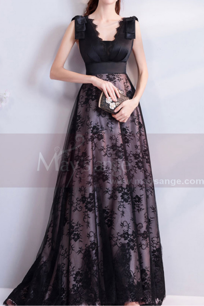 Robes De Soirée Chic Et Classe Dentelle Noire Longue Avec Traine