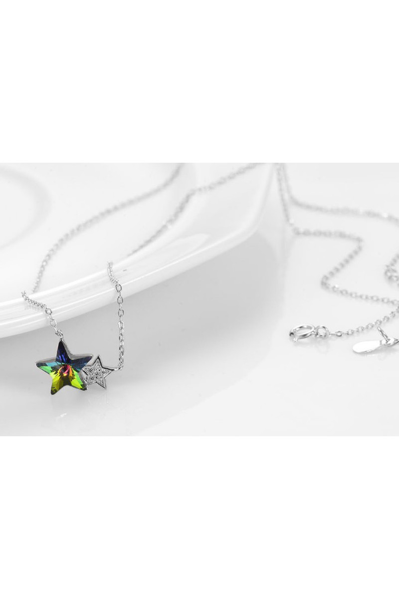 Collier argent double pendentif étoile - Ref F060 - 01