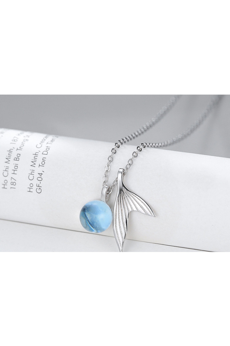 Collier cristal bleu et queue de sirène - Ref F061 - 01