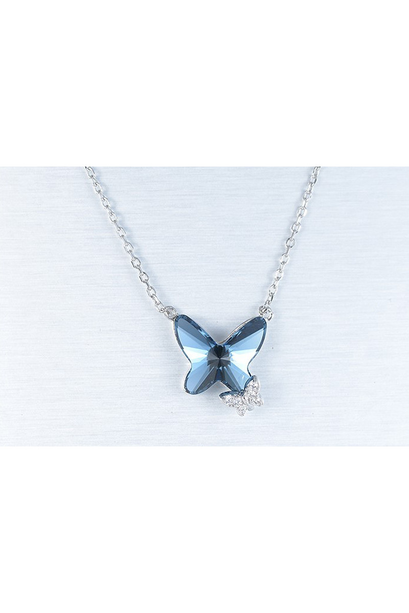 Blue jean butterfly necklace pendant - Ref F062 - 01