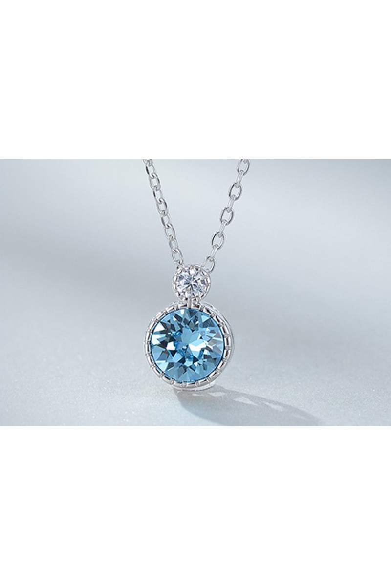 Bijoux collier femme cristal rond bleu - Ref F063 - Collier pendentif femme