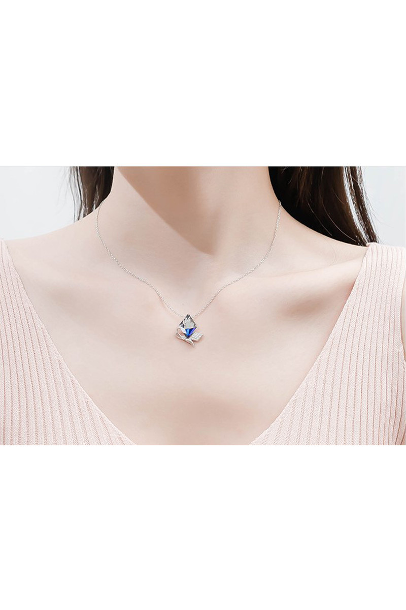 Thin necklace chain natural blue stone - Ref F064 - 01