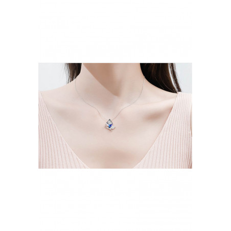 Collier argent cristal bleu Chaine fine