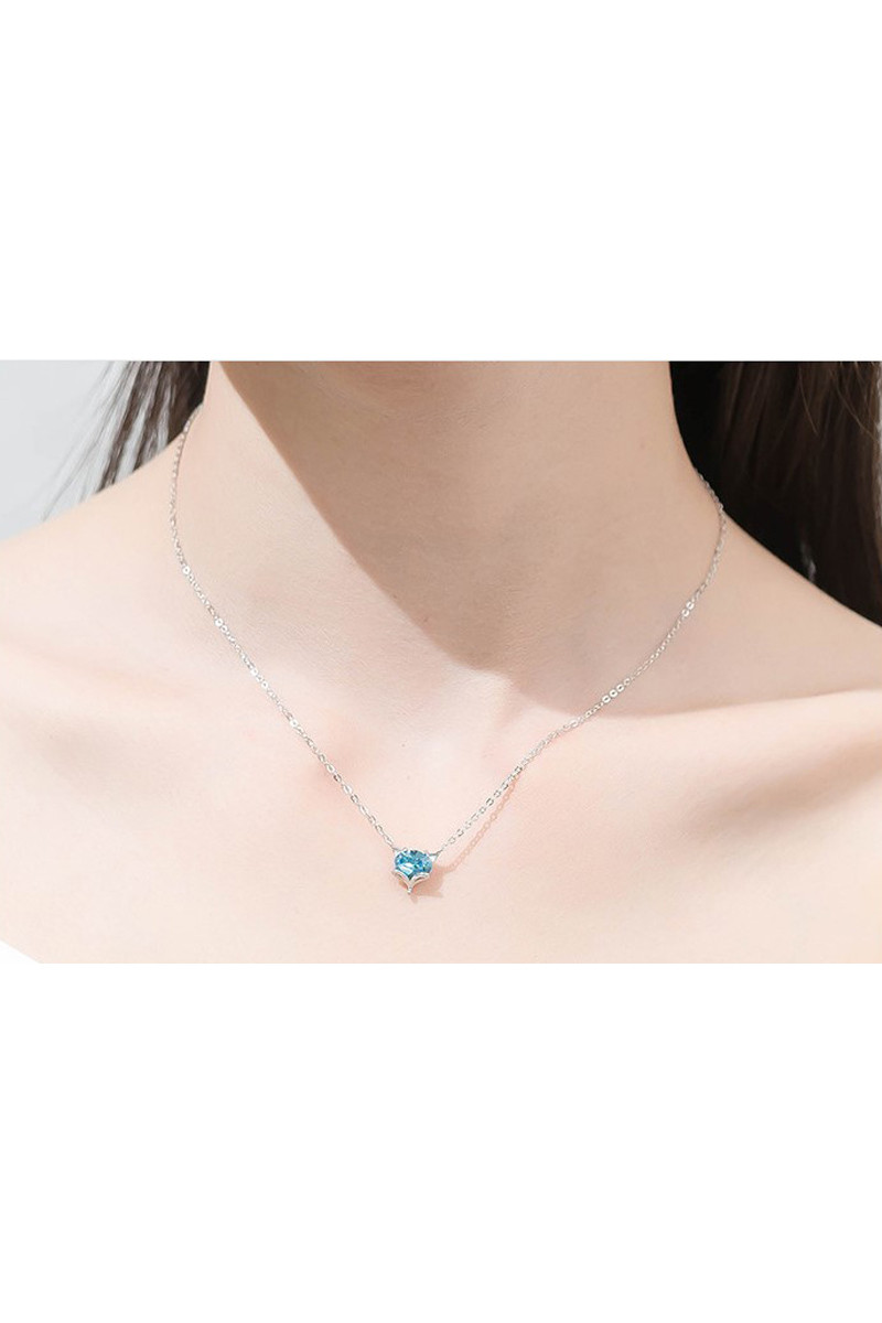 Silver Pendant Necklace Crystal Blue - Ref F065 - 01
