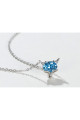 Silver Pendant Necklace Crystal Blue - Ref F065 - 04