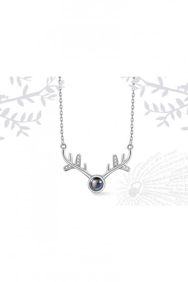 Deer horn fancy necklace black pearl - F045 #1