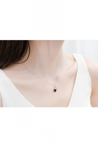 Collier pendentif coeur noir et cadenas - F068 #1