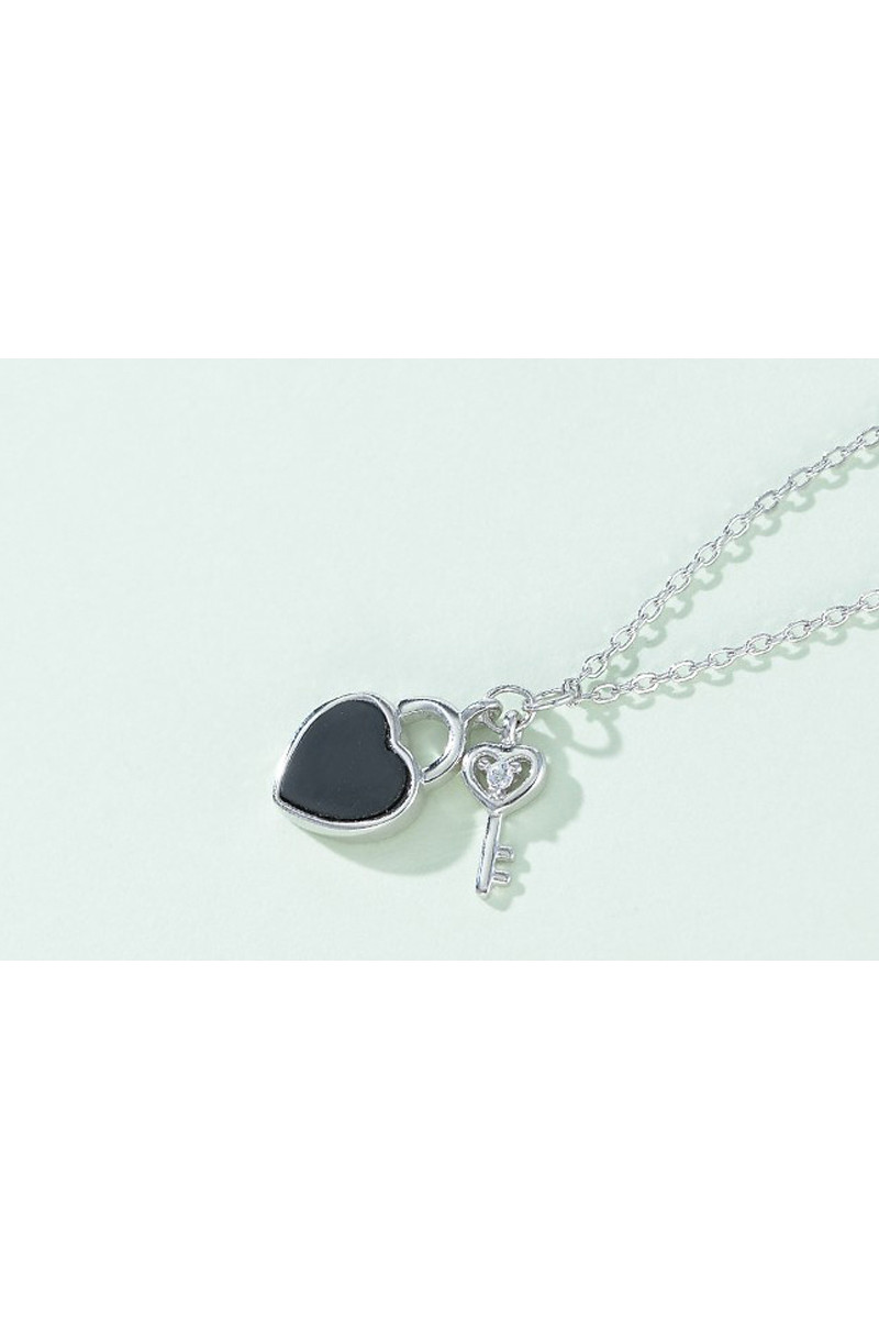Black heart padlock necklace with key