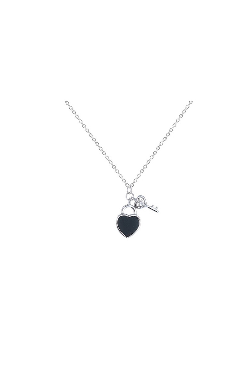 Collier Pendentif Cœur En Cuir Noir – Métal – Unisexe – Sans Marque