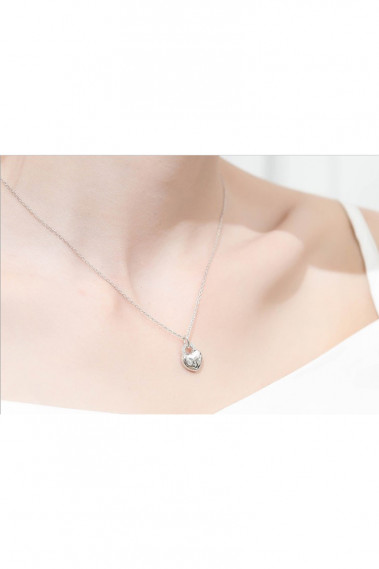 Silver chain love heart charm necklace - F069 #1