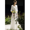 Long Sleeve White Evening Wedding Dress With Back Plunging neckline - Ref L1950 - 03