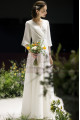 Long Sleeve White Evening Wedding Dress With Back Plunging neckline - Ref L1950 - 03