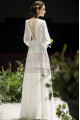 Robe Soirée Blanche Simple Pour Mariage Dos Nu Manche Longue Fermée En Mousseline - Ref L1950 - 04