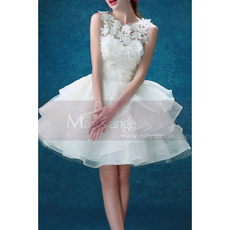Robe Chic Courte Pour Mariage Dentelle Fleurie Jupe Bouffante