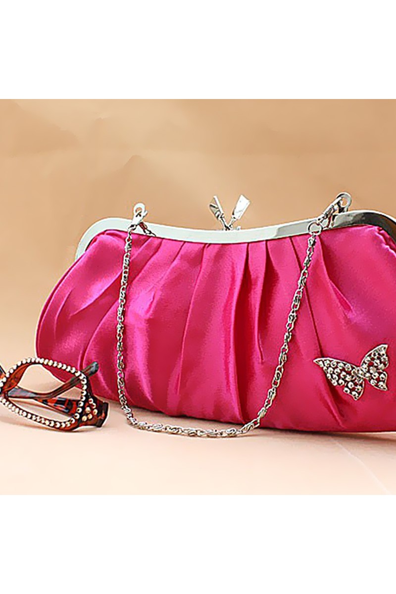 Satin pink evening clutch with chain - Ref SAC099 - 01