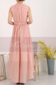 High Low Chiffon Cocktail Gown Pink Pleated Skirt - Ref C906 - 05
