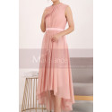 Robe Cocktail Mariage Asymétrique Rose Sans Manches En Mousseline - Ref C906 - 02