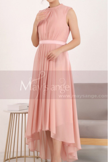 High Low Chiffon Cocktail Gown Pink Pleated Skirt - C906 #1