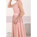 Robe Cocktail Mariage Asymétrique Rose Sans Manches En Mousseline - Ref C906 - 03