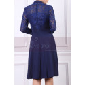 High Collar Navy Blue Short Lace Long Sleeve Evening Gowns - Ref C902 - 04