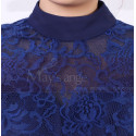 High Collar Navy Blue Short Lace Long Sleeve Evening Gowns - Ref C902 - 05