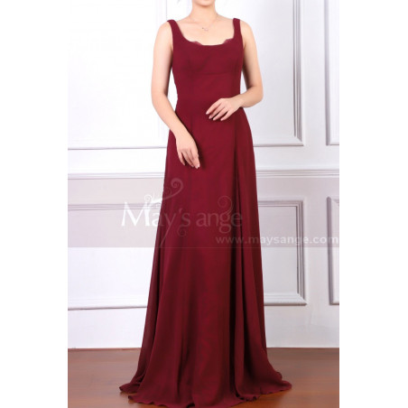 Robe De Soirée Femme Grande Taille Bordeaux A Bretelles Et Décolleté Carré
